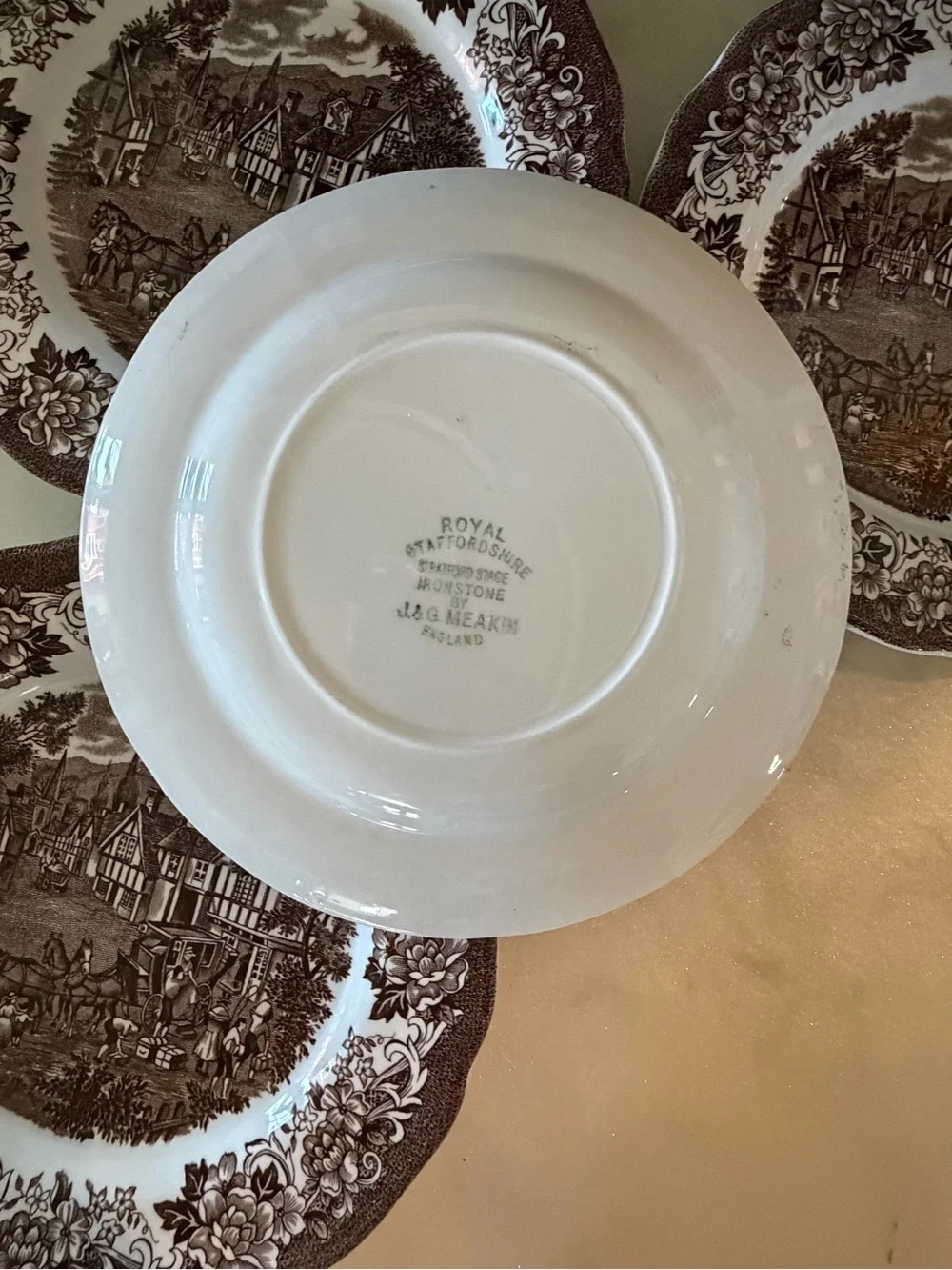Vintage J&G Meakin Royal Staffordshire Brown Transferware Plates Set of 4